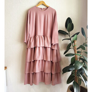 Jessakae Eiffel Midi Tiered Ruffle Dress Plus Size 5XL Mauve Stretch Coquette